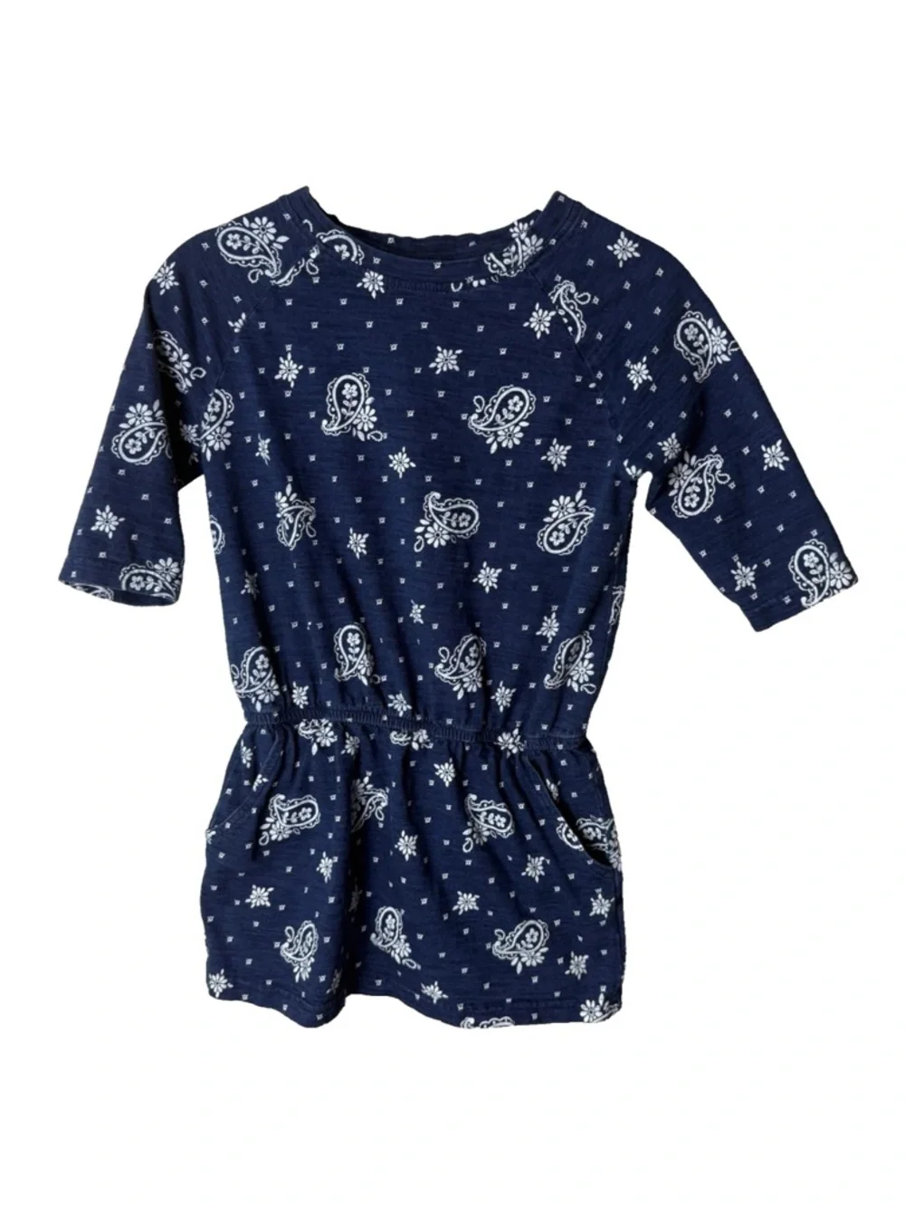 Gymboree Girls Dress Size Small 5-6 Indigo Blue Pockets Paisley Floral Cotton
